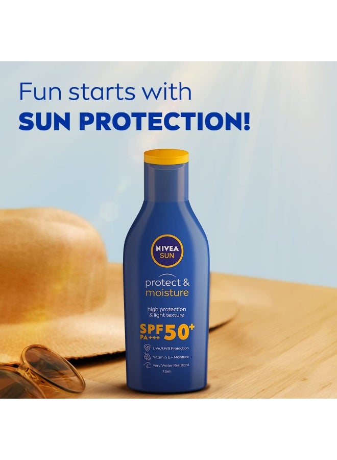 NIVEA Sun Protect and Moisture 75ml SPF 50 Advanced Sunscreen for Normal Instant Protection| PA+++ UVA - UVB Protection System| Vitamin E + Moisture| Very Water Resistant| For Unisex - Image 3